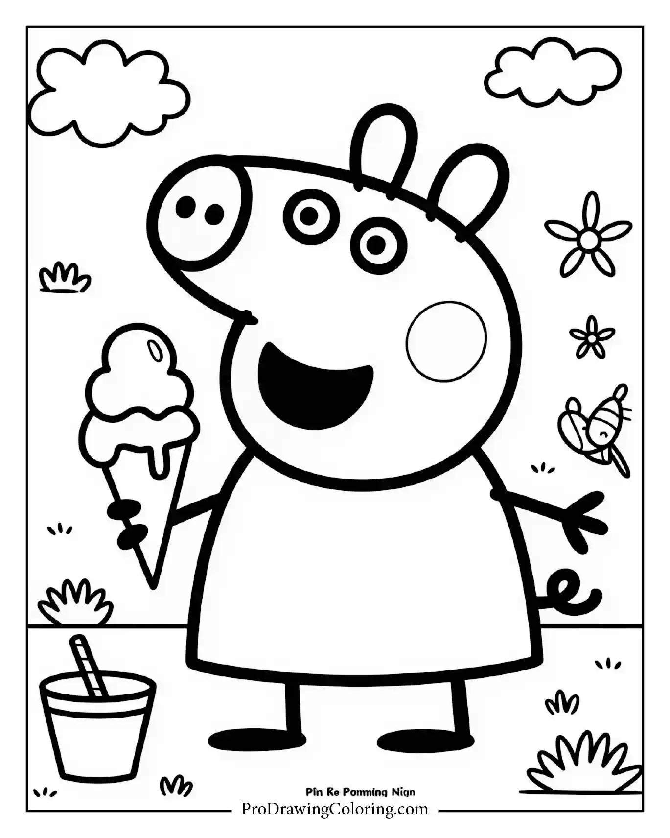 Peppa Pig enjoying ice cream under sun