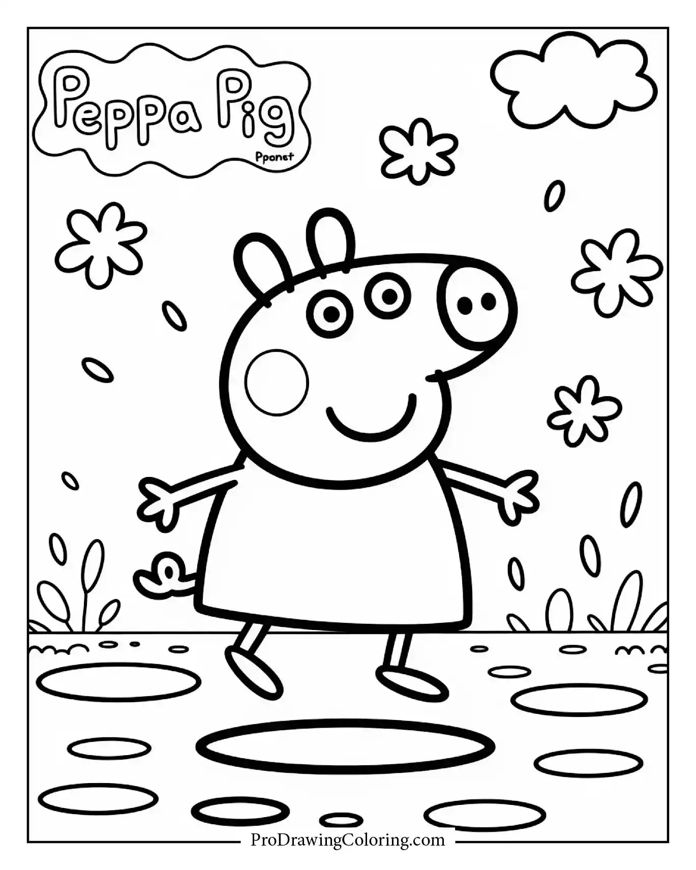 Peppa Pig coloring sheet for kids enjoying muddy puddles playtime
