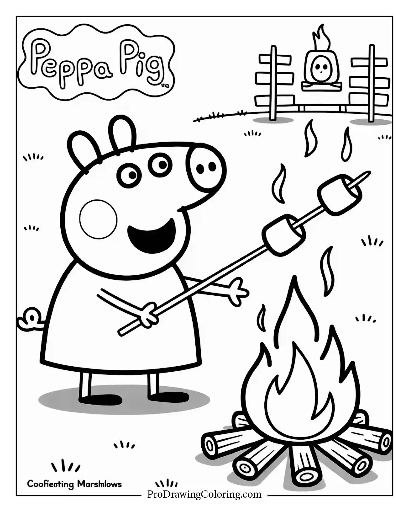 Peppa Pig roasting marshmallows under stars