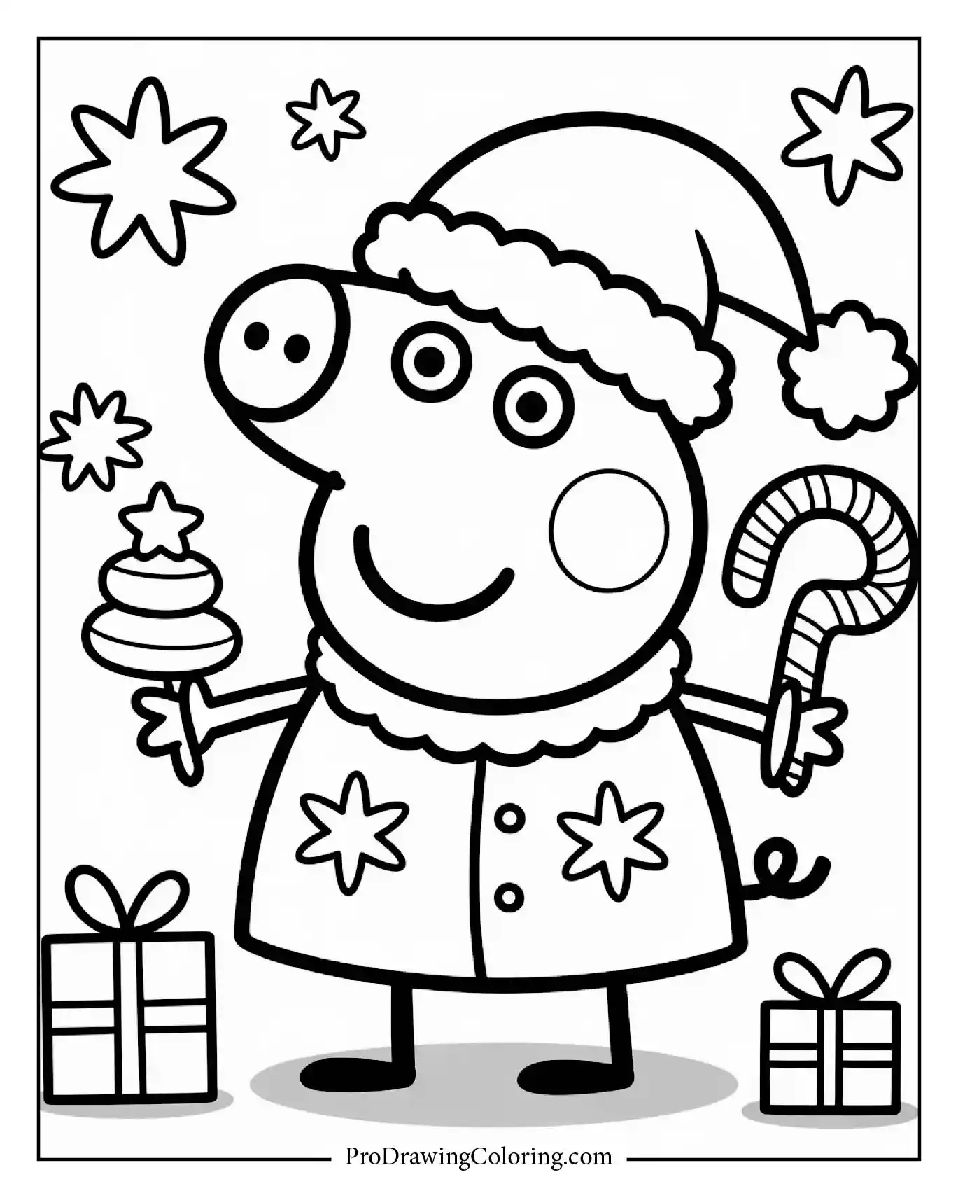 Peppa Pig wearing Santa costume with presents