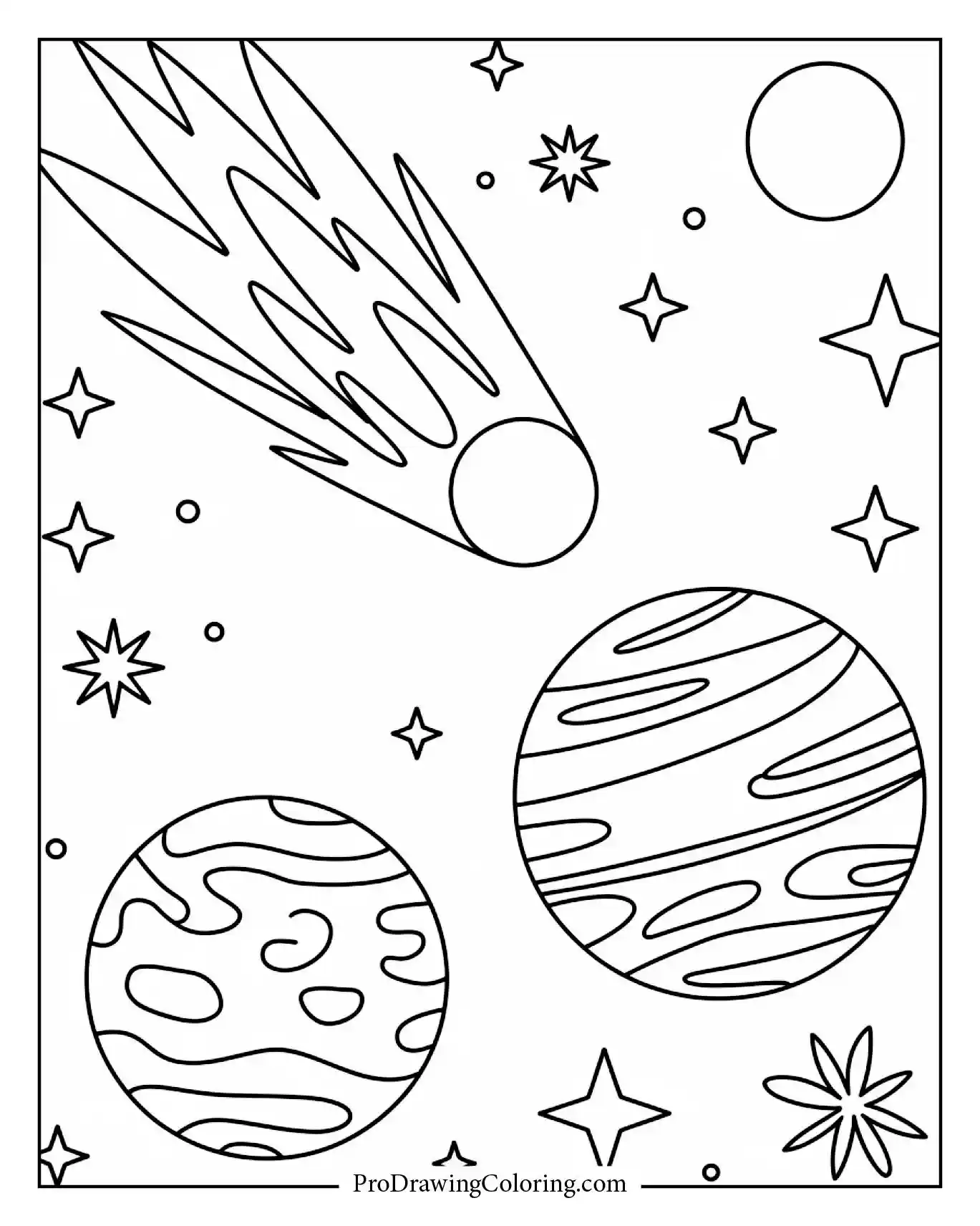 Two planets aligned beneath a bright comet, semi-realistic cosmic view.