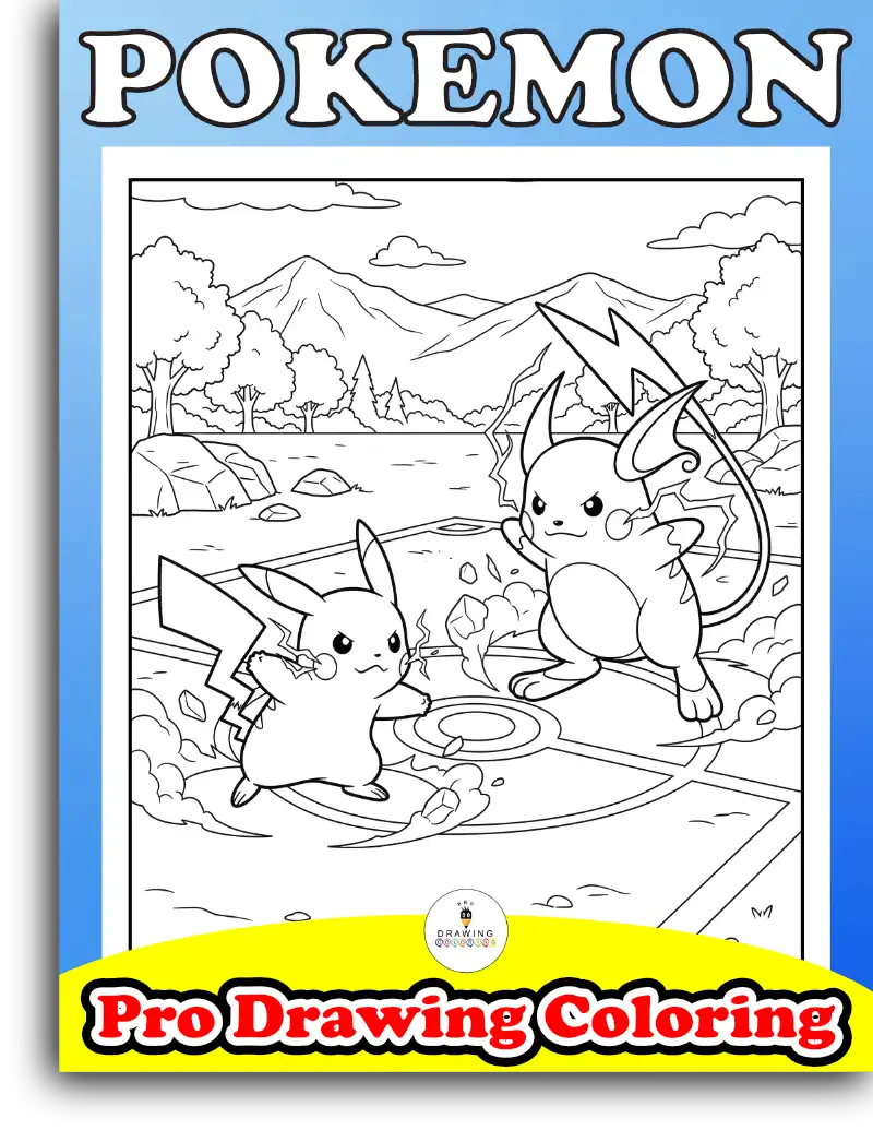 Pokemon coloring pages featuring an epic battle between Pikachu and Raichu