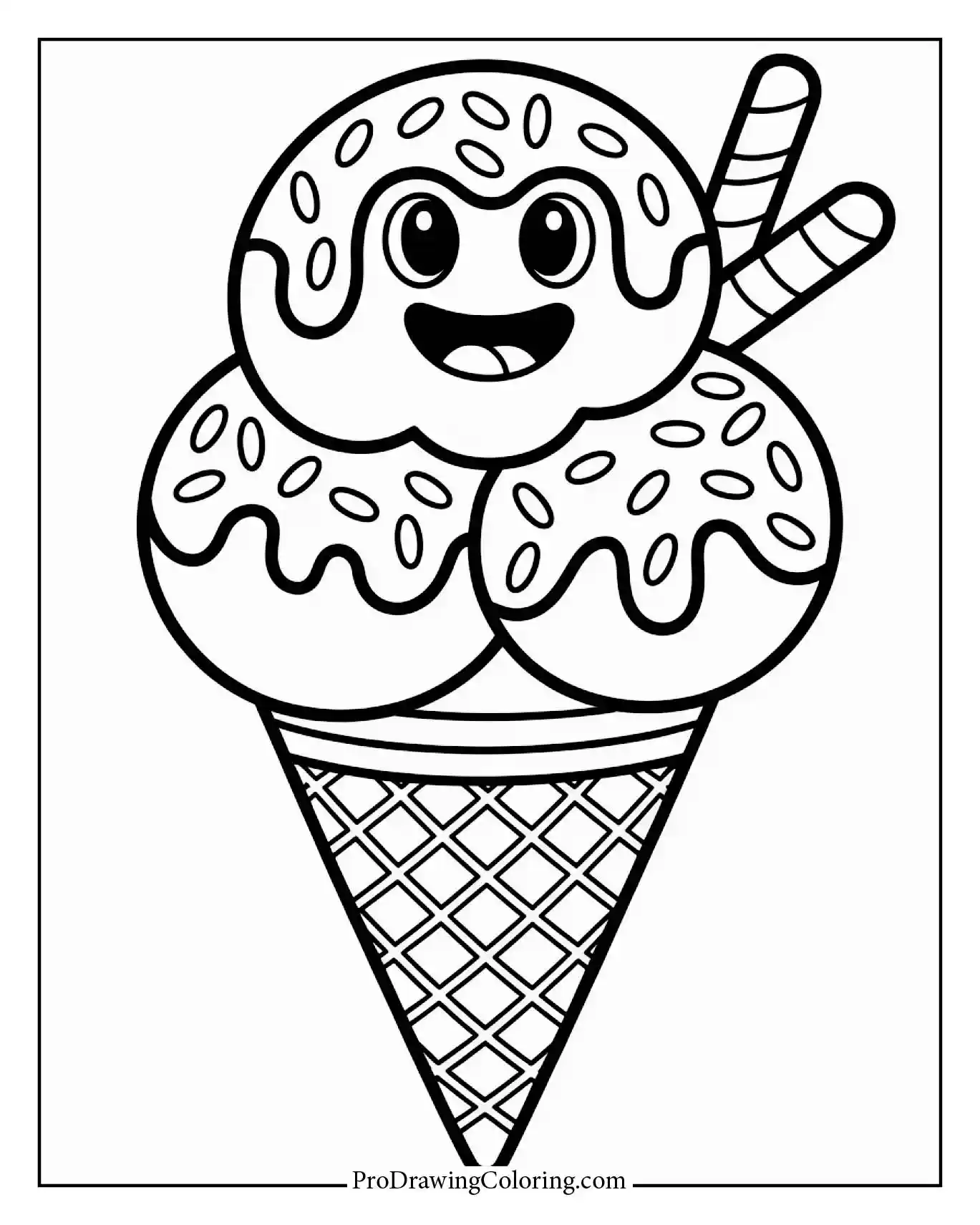 Printable cute ice cream cone coloring page for kids