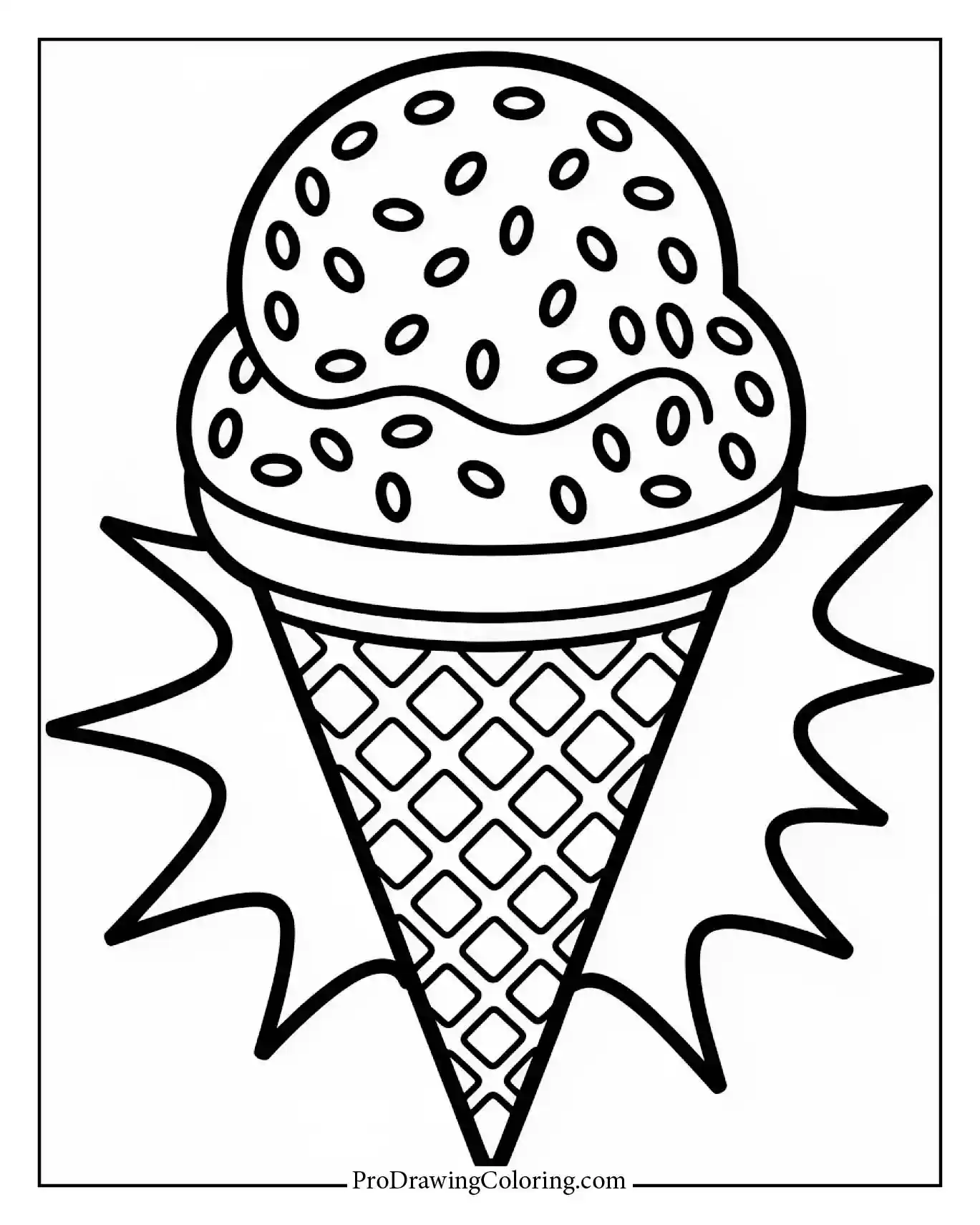 Free printable ice cream cone coloring page for kids and adults