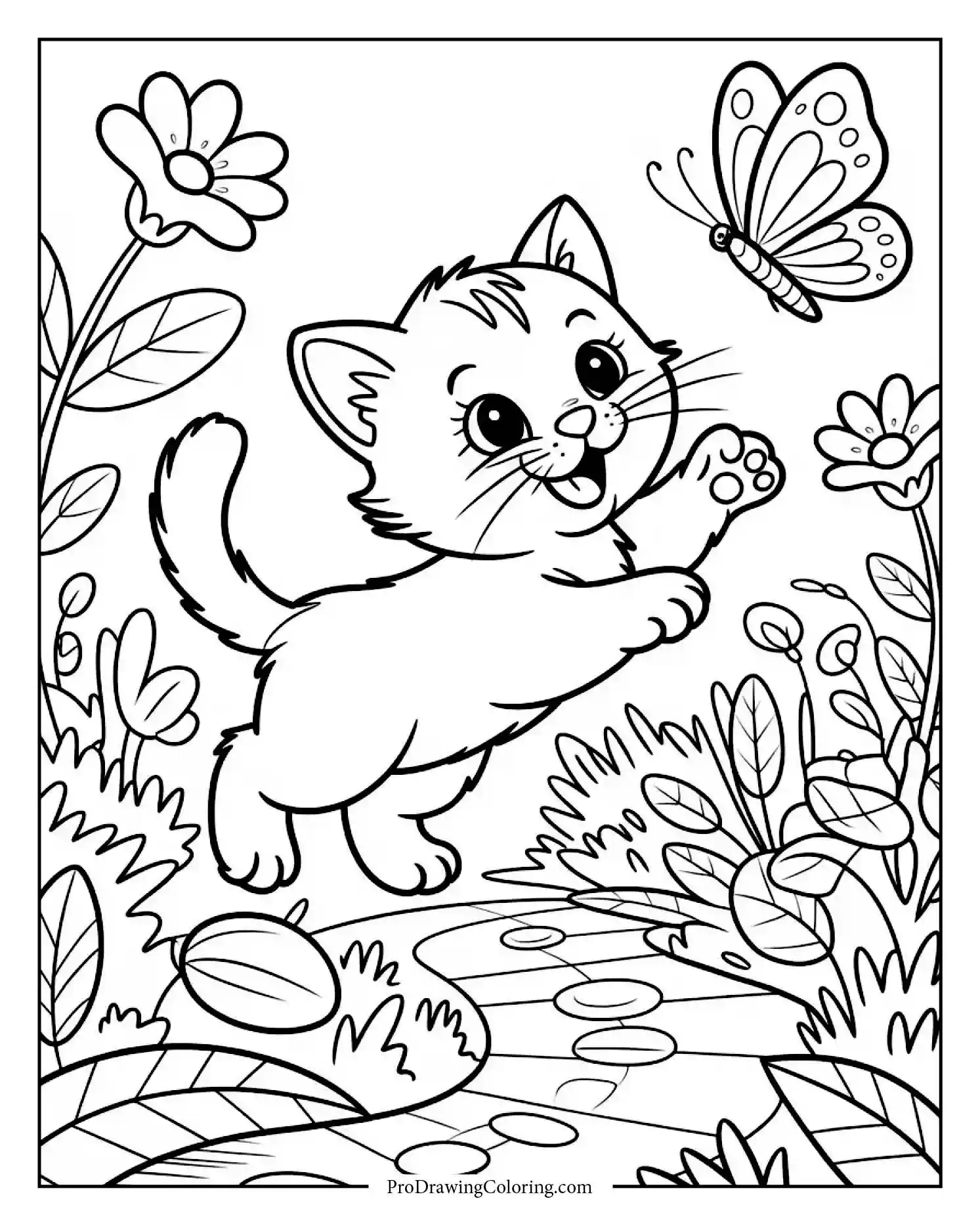 printable kitten coloring page Fun printable kitten coloring page with cute playful kitten