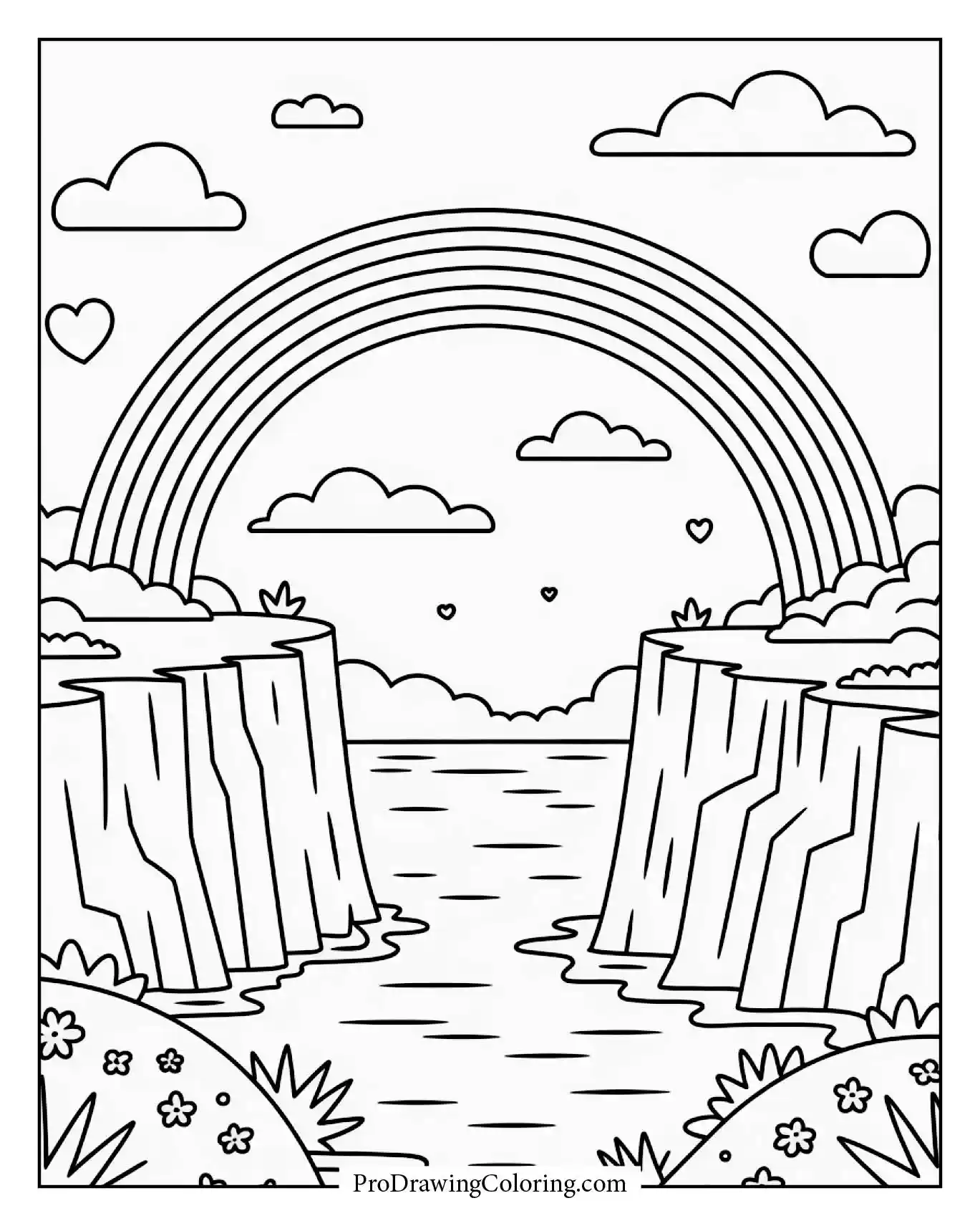 A bright rainbow connecting two cliffs over a valley, symbolizing hope and connection to print