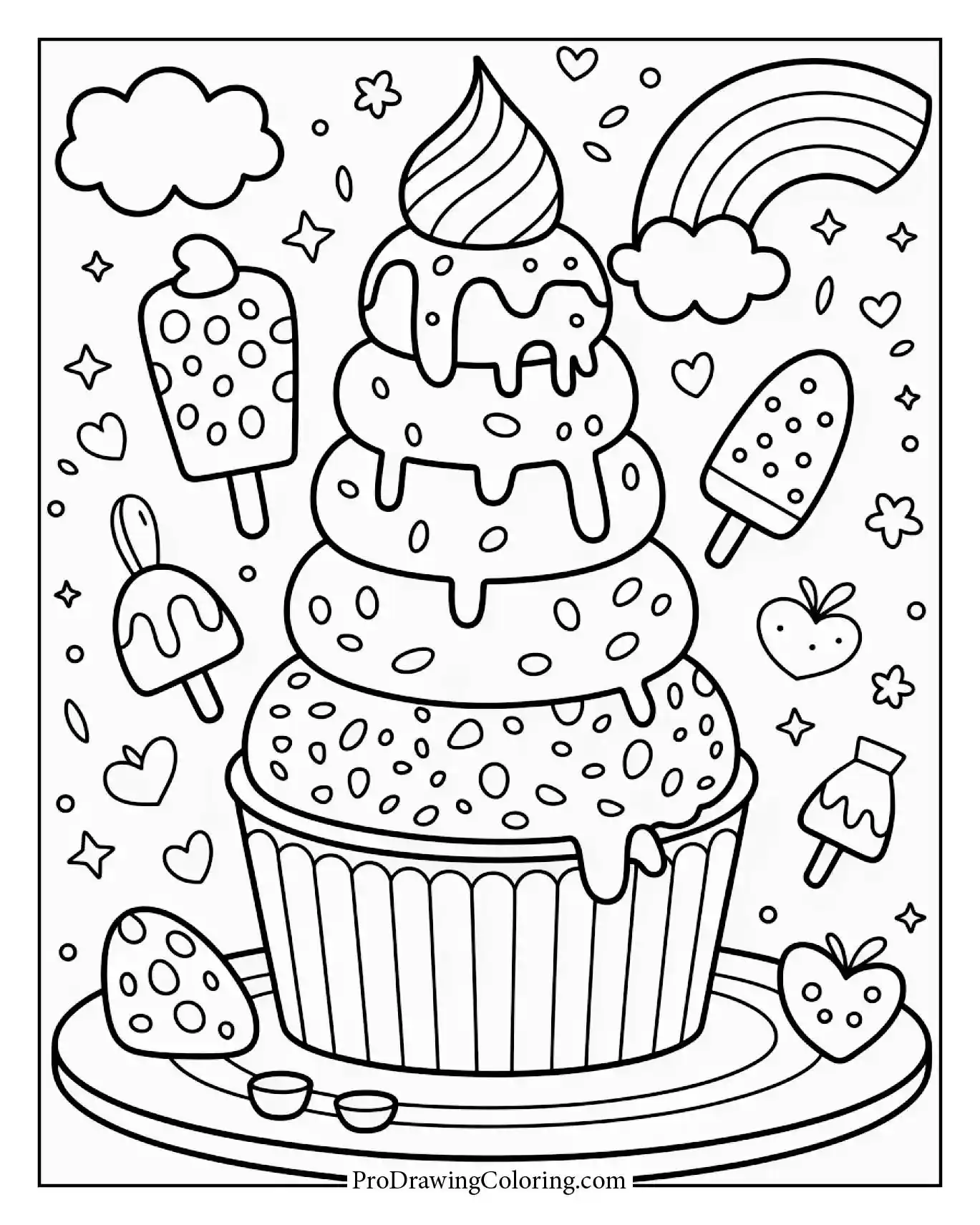 Free ice cream-themed coloring sheet: Rainbow Ice Cream Tower