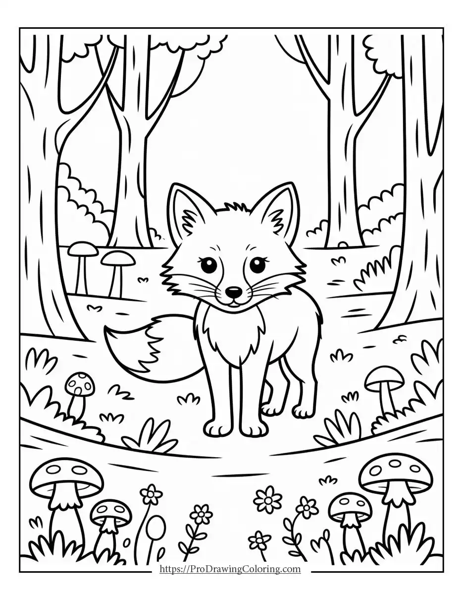 Realistic fox standing alone with clear outlines and natural body proportions