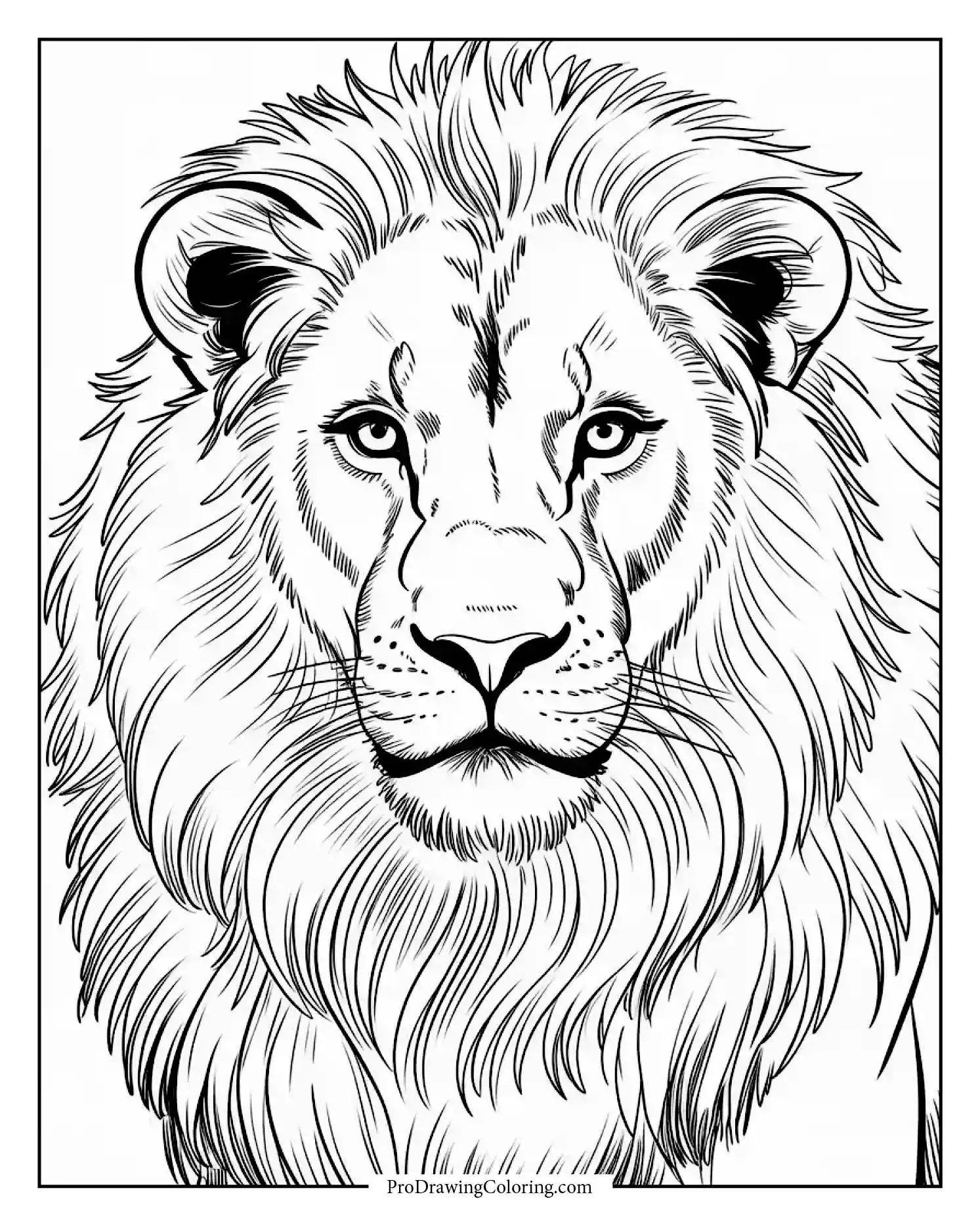 realistic lion portrait with scene A detailed lion portrait showing piercing eyes and realistic fur textures, perfect for detailed to print projects.