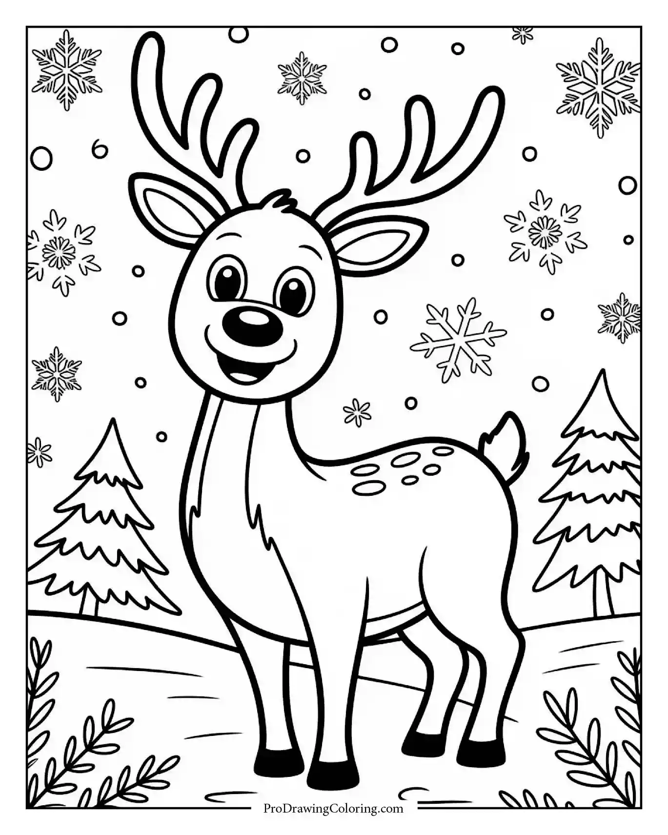 rudolph snowy landscape winter coloring Rudolph the reindeer standing in snowy winter field