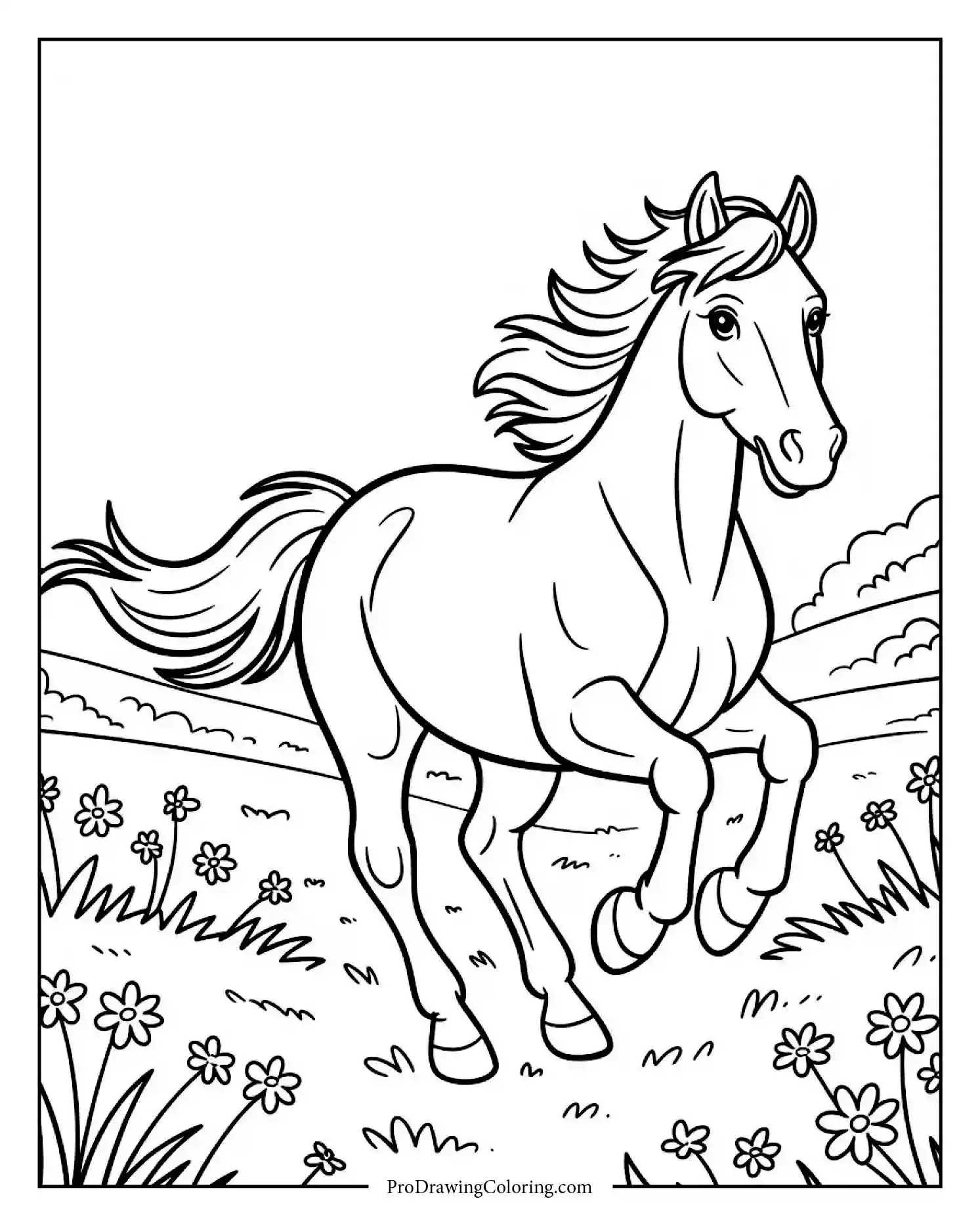 running horse coloring sheet Printable coloring sheet of a galloping horse in motion, perfect for kids and adults