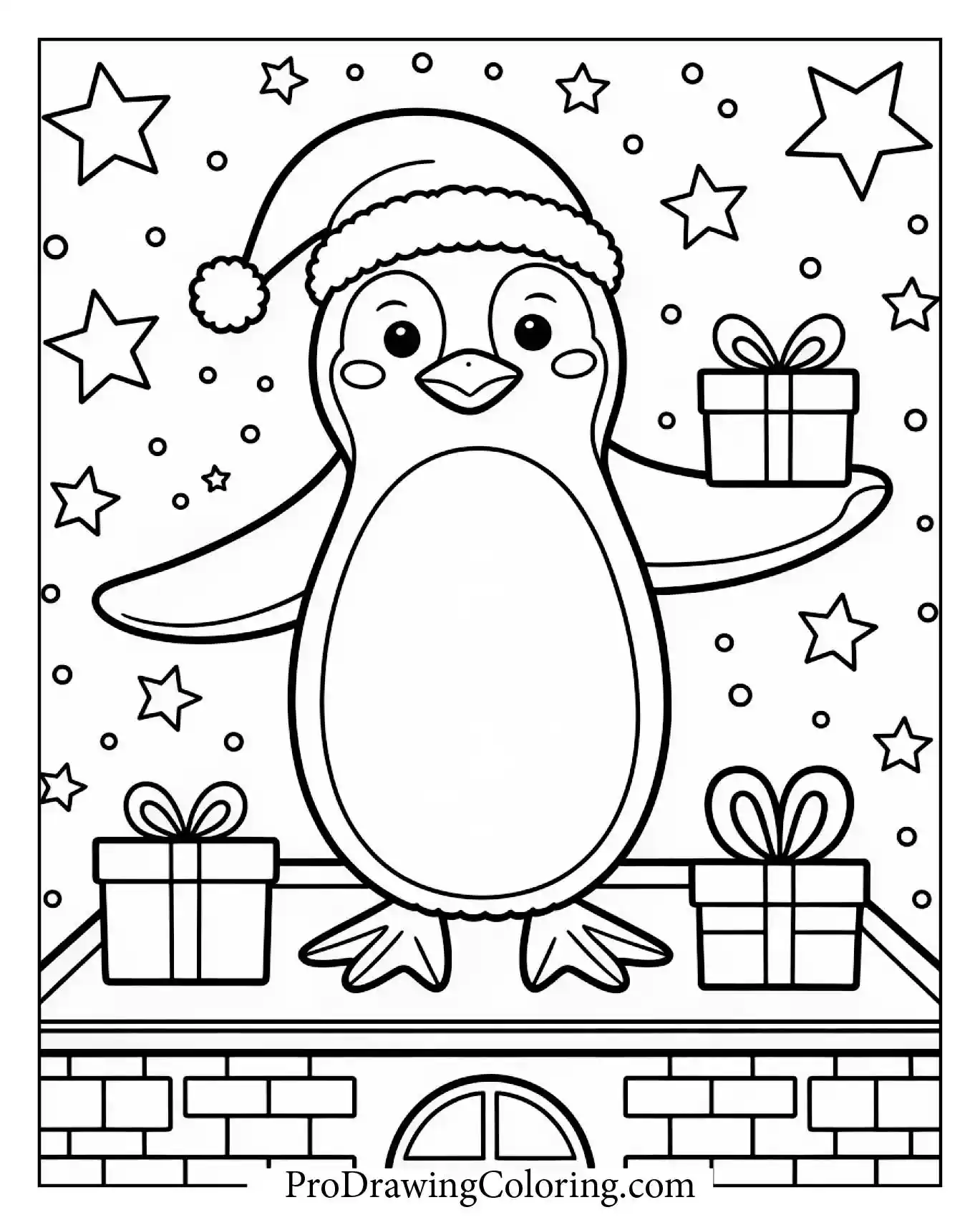 Santa Penguin Delivering Gifts To Print – printable penguin coloring page for kids