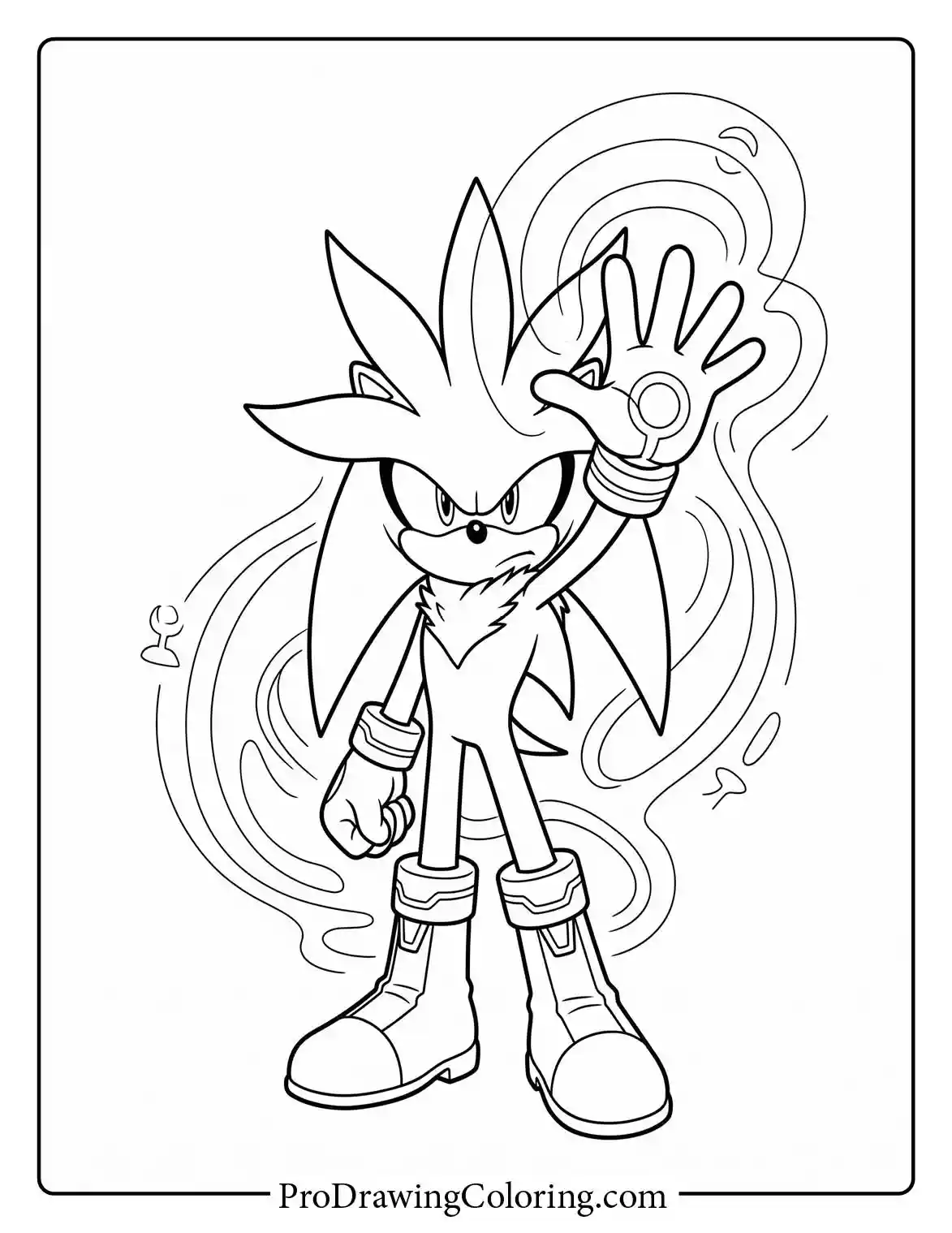 Silver the Hedgehog using his psychokinetic powers with glowing energy, a striking design for silver sonic coloring pages.