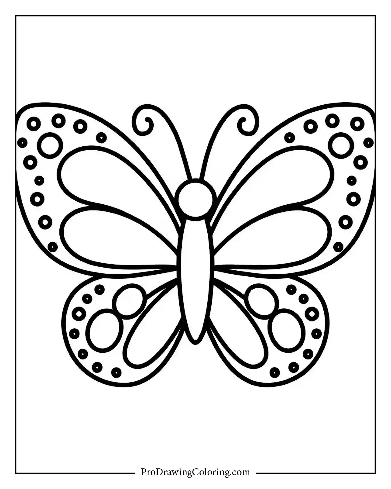 Simple big winged butterfly outline with circular details for easy coloring.