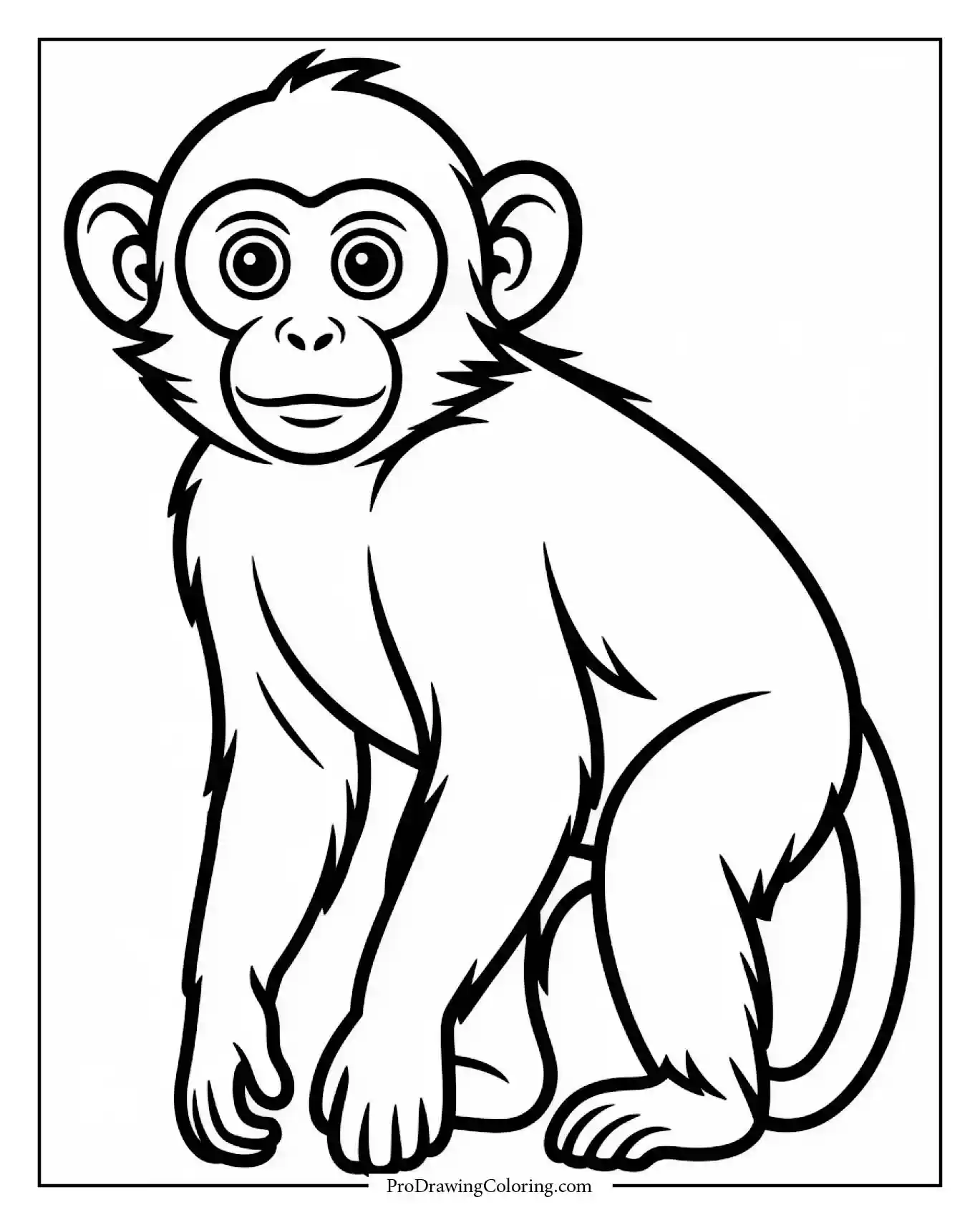 Simple monkey standing profile, fun printable monkey coloring page for kids.