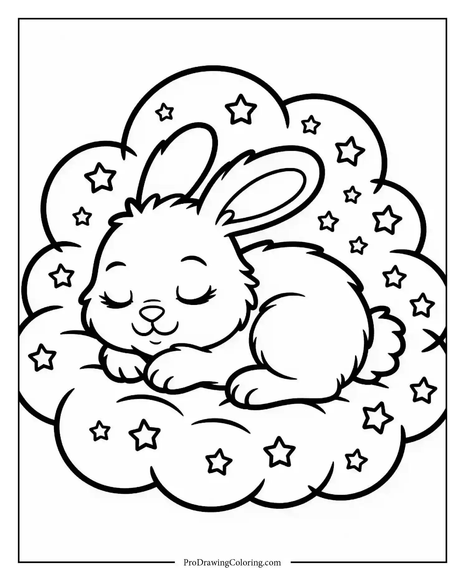 sleeping bunny under stars Printable bunny sleeping under night sky with stars, free coloring sheet