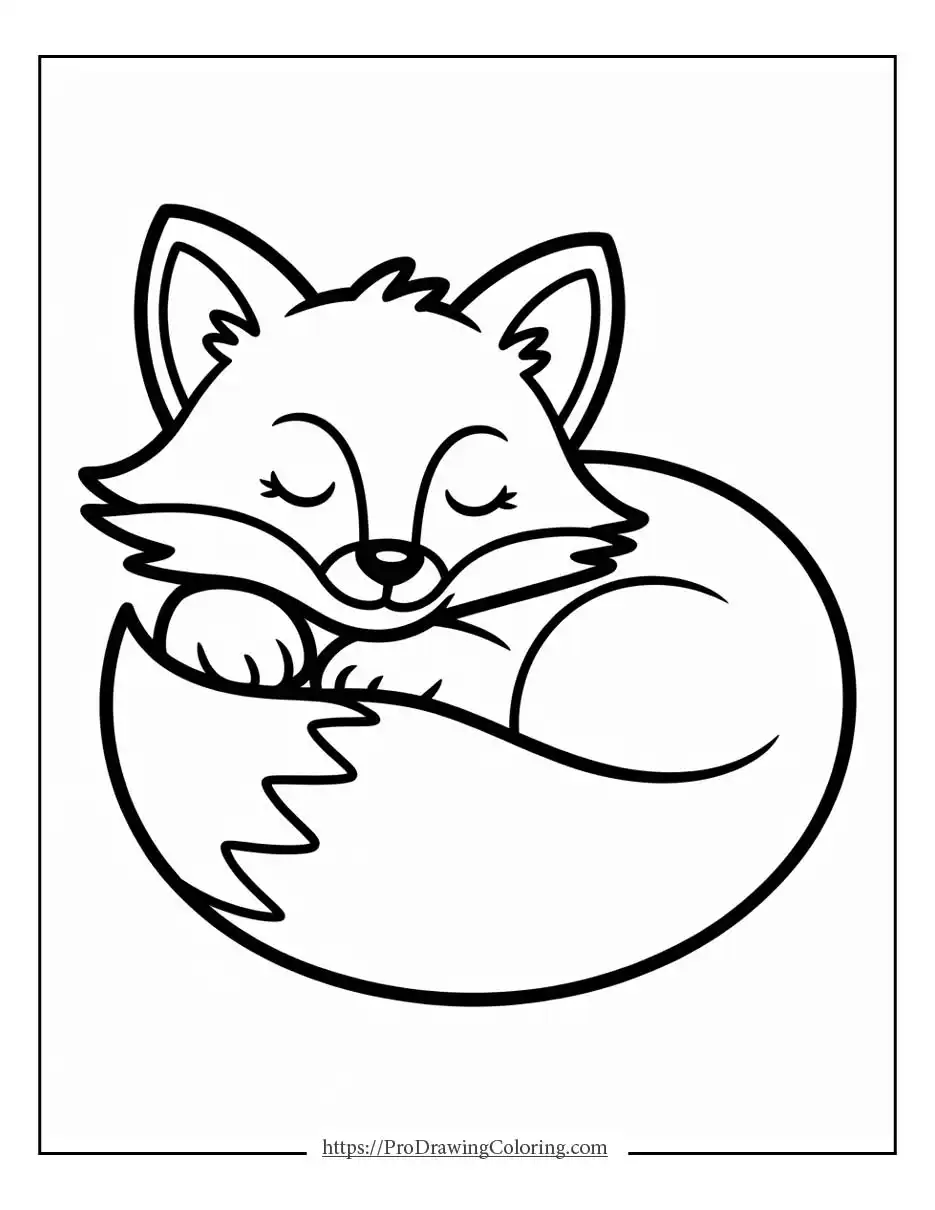 Peaceful fox sleeping curled up with eyes closed