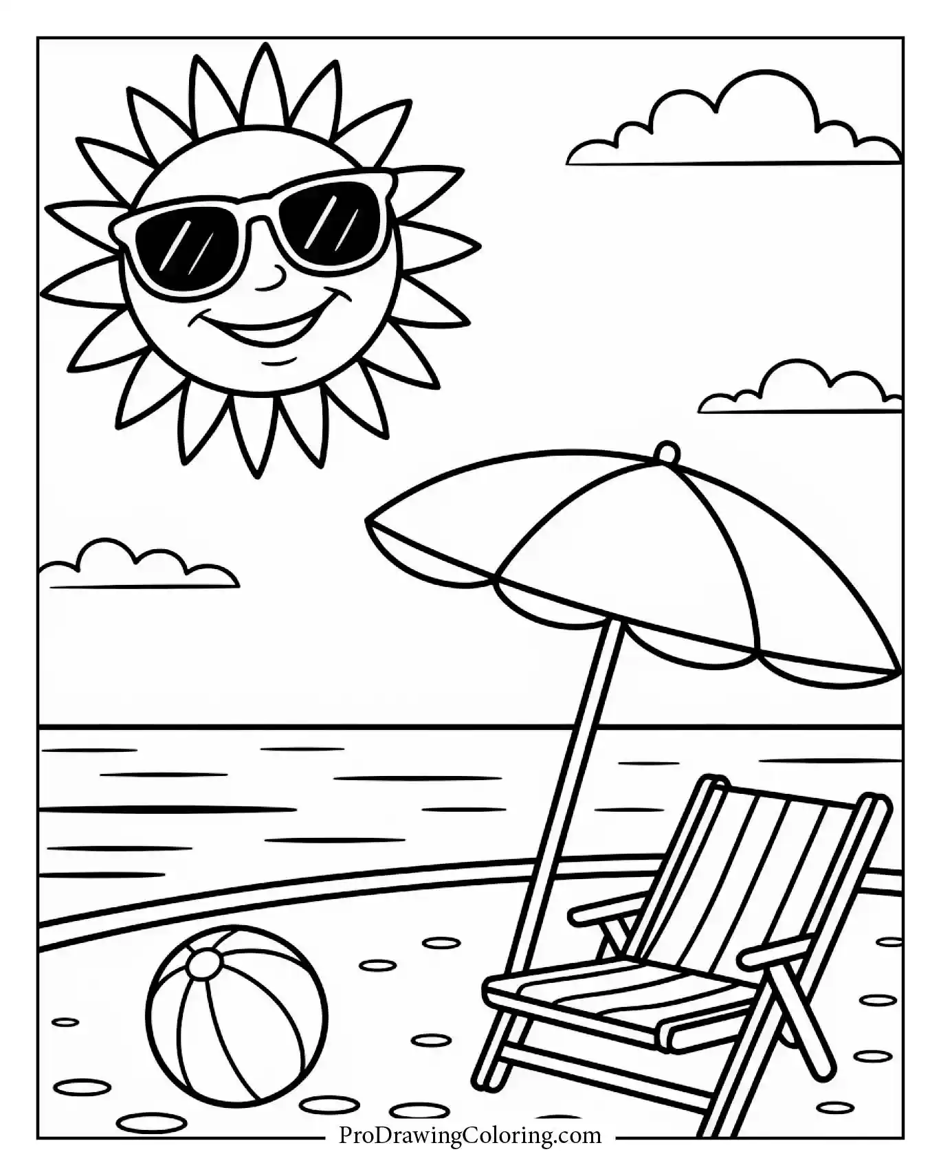 Beach coloring pages – smiling sun over the beach