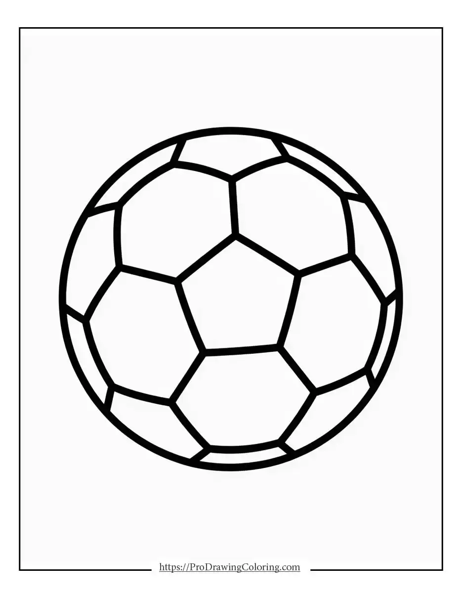 Soccer ball coloring page featuring a classic football with clear geometric panels