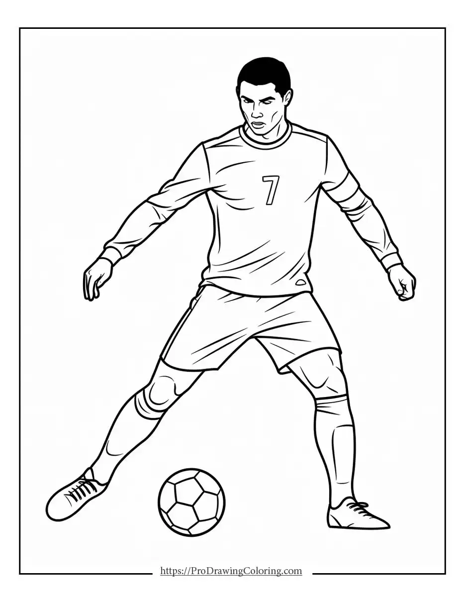 Soccer coloring pages Ronaldo featuring a famous player dribbling the ball