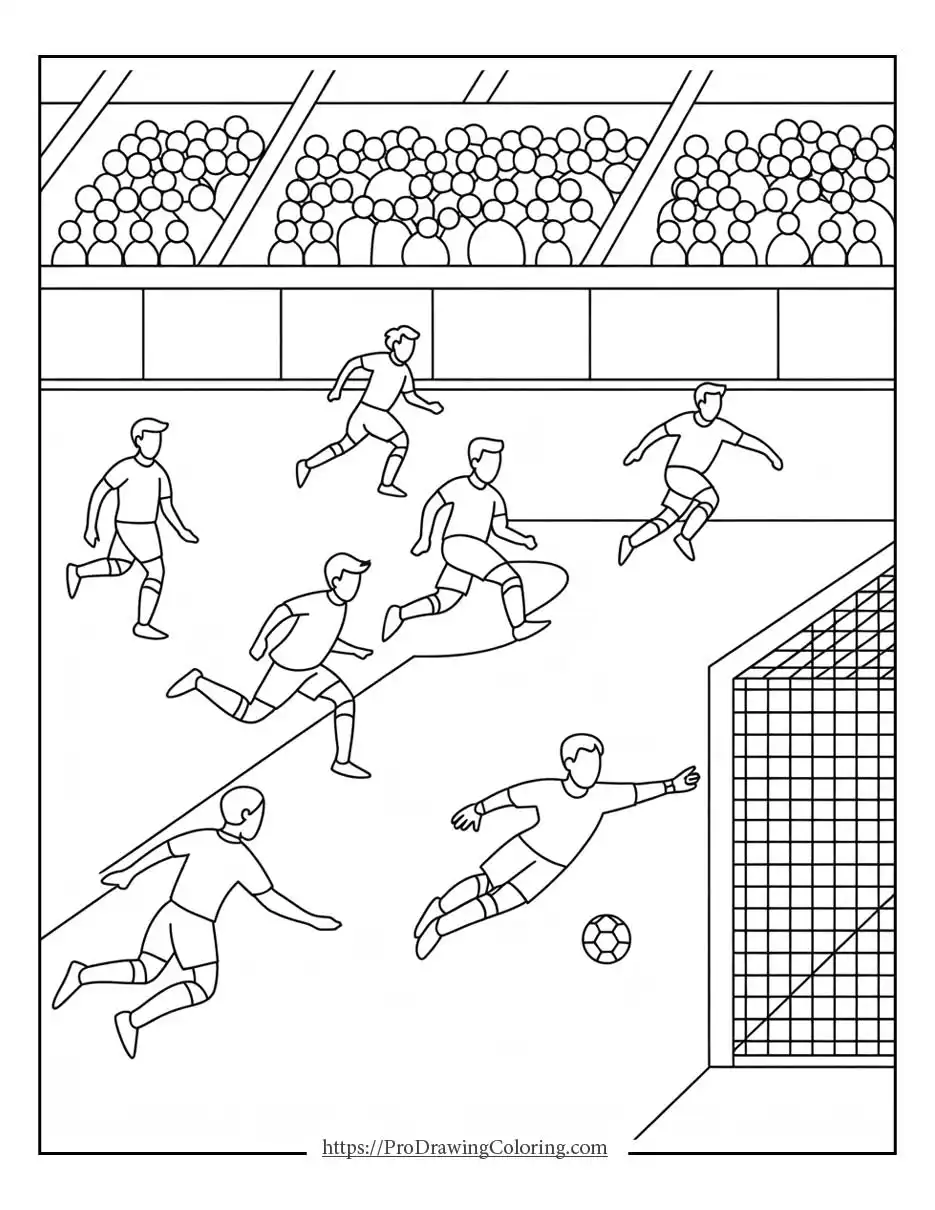 Dynamic soccer sheet to print showing multiple players in action during a match