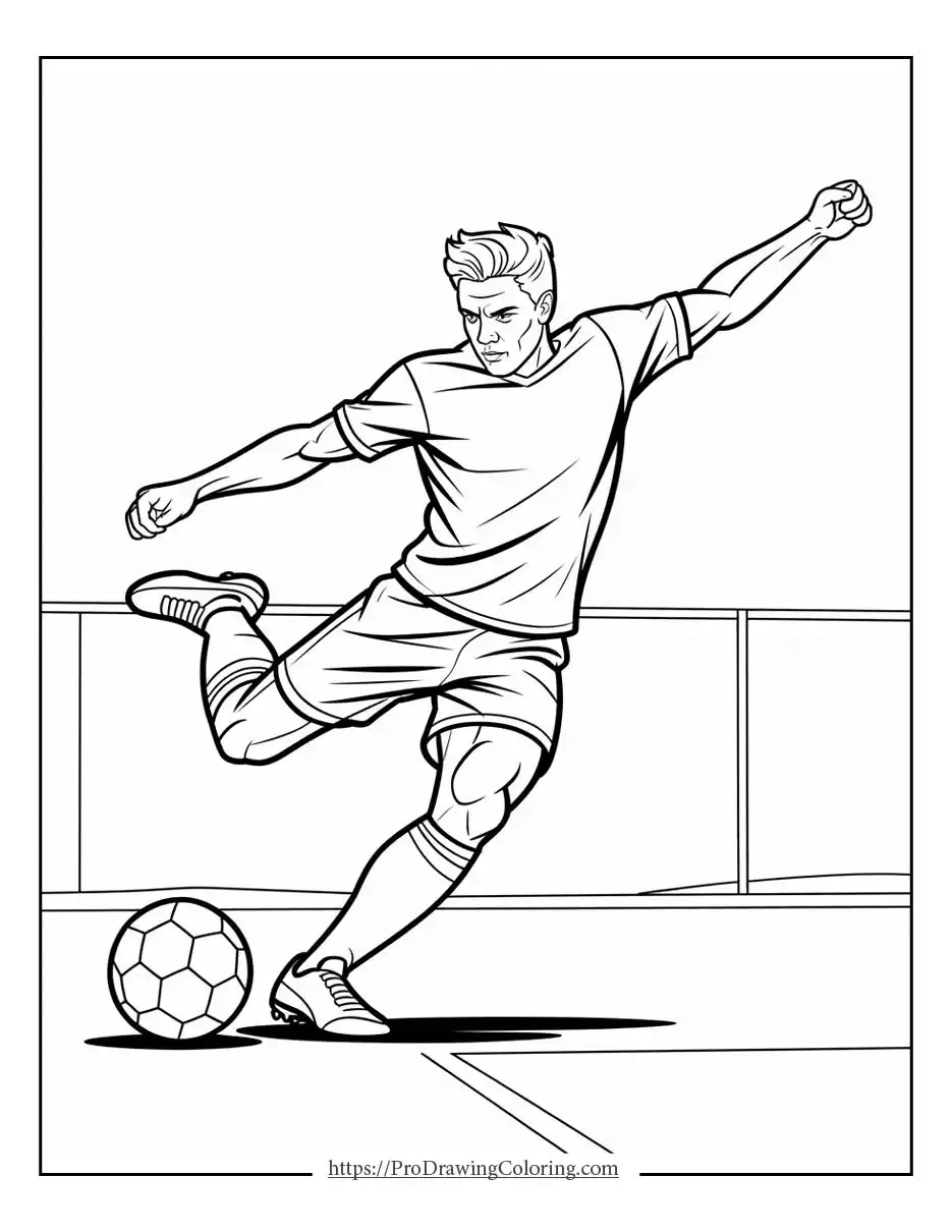 Soccer player coloring pages showing a child running and playing soccer