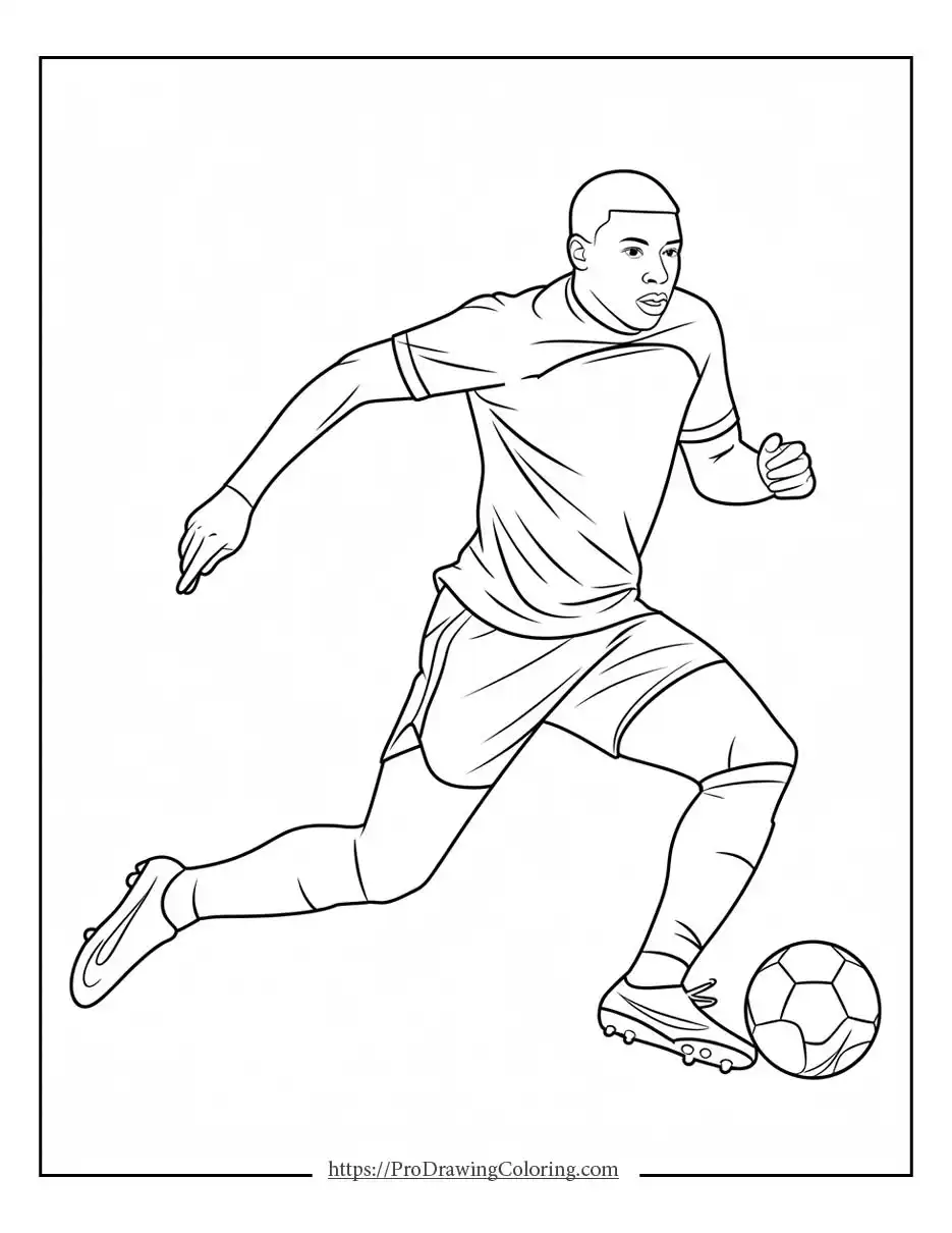 Fast-moving soccer player dribbling the ball across the field