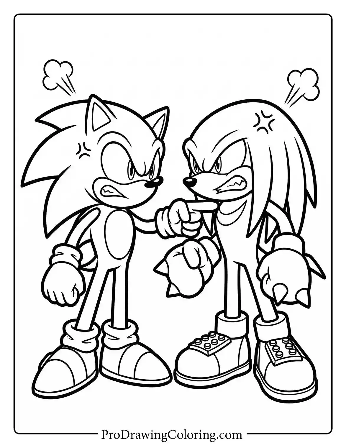Sonic the Hedgehog and Knuckles the Echidna looking angry and arguing with each other in a fun printable design.