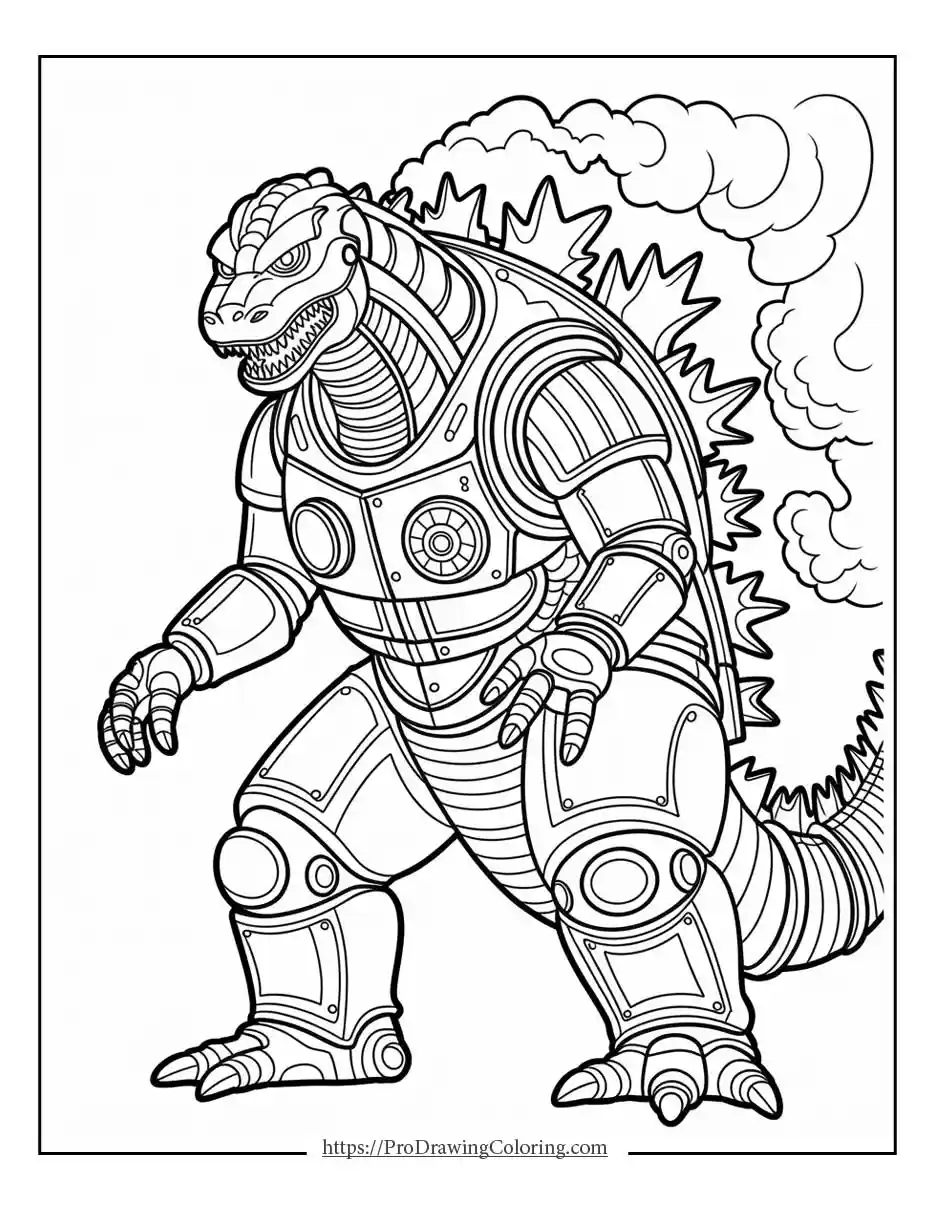 Steampunk styled Godzilla, mechanical details