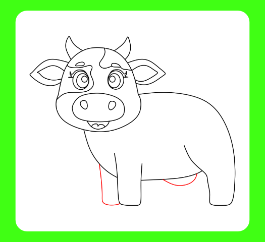 How to draw a cow for kids by adding simple legs and the udder details.