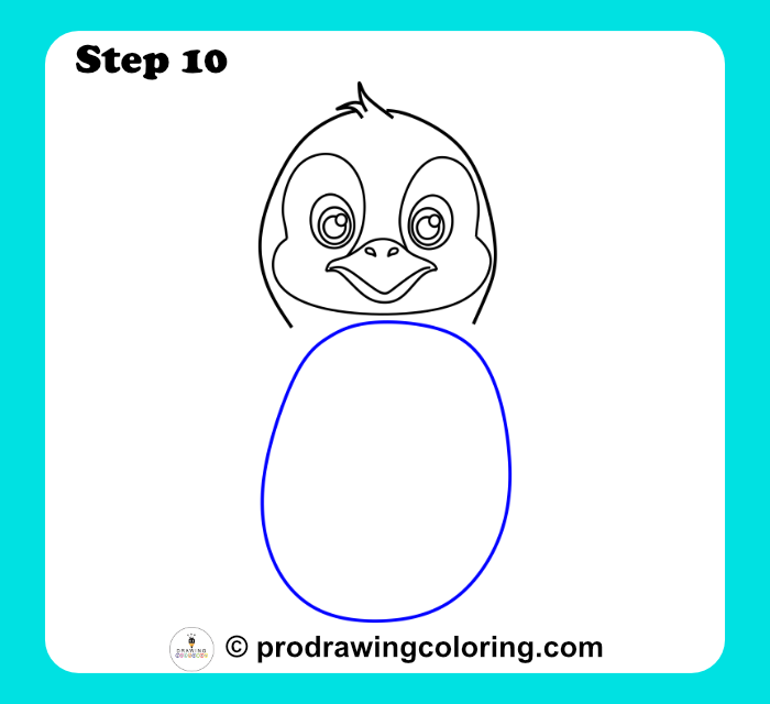 Penguin body drawn as a large oval shape for this drawing project.