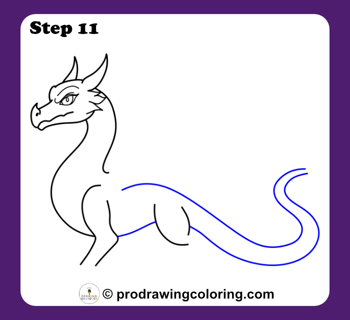 Dragon back and tail drawn as a long flowing curve for an easy dragon drawing.