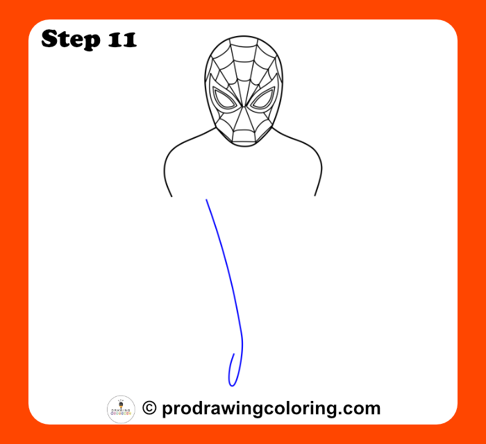 A central vertical guide line for a simple Spiderman drawing pose.