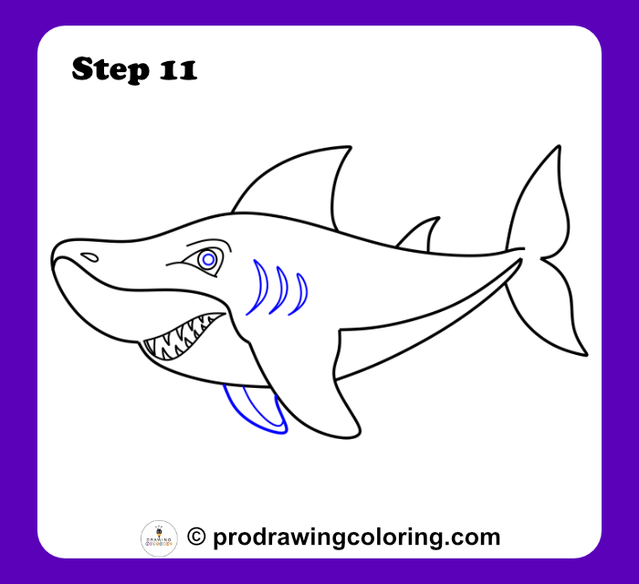 Finalizing the drawing with sharp teeth and extra fins for a cool result.