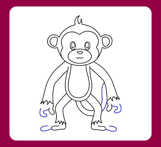 Outlining the fingers and toes for a cute monkey drawing step by step.