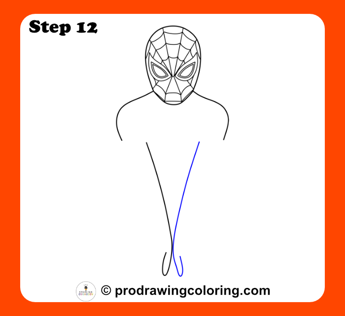 Diagonal leg guide lines for an easy Spiderman drawing tutorial for beginners.