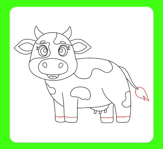 The final result of how to draw a cow easy step by step for beginners and artists.