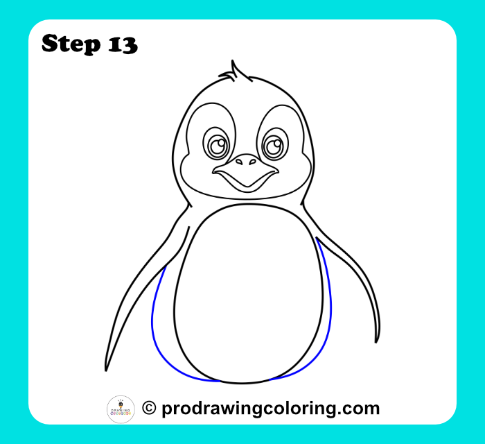 Penguin belly patch started at the base of the drawing.