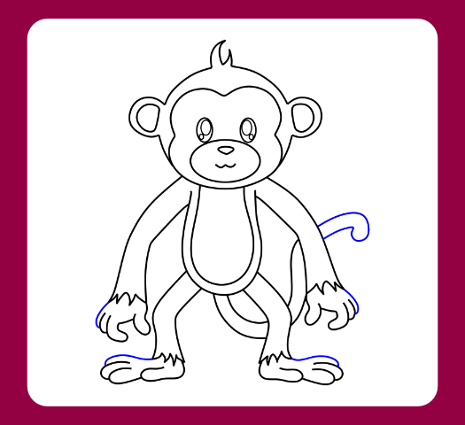 Final step of a tutorial showing the completed long monkey tail.