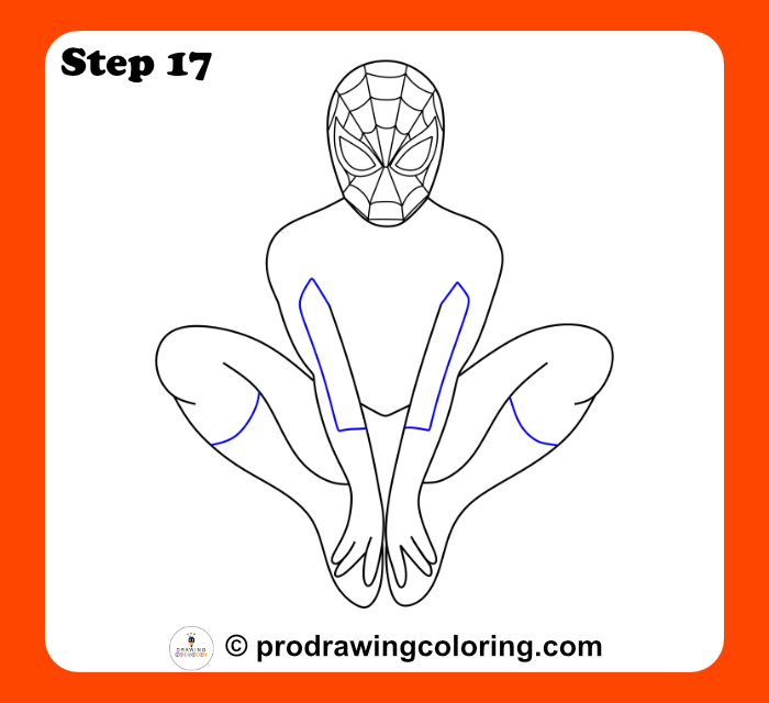 Adding suit detail lines for a realistic Spiderman drawing effect.