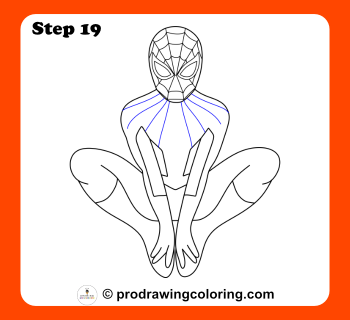 Radiating chest web lines for a step by step Spiderman drawing.