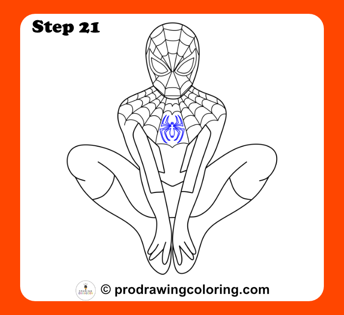 Drawing the Spiderman logo and symbol on the chest of the suit.