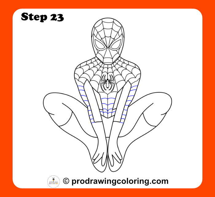 Adding horizontal web details to the arms of a Spiderman sketch.