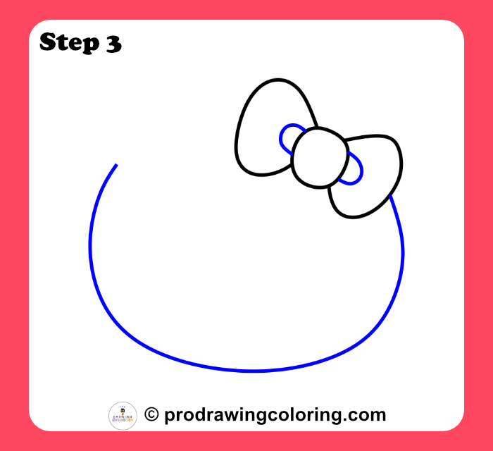 Hello Kitty face outline with a wide rounded lower head for a face drawing guide.
