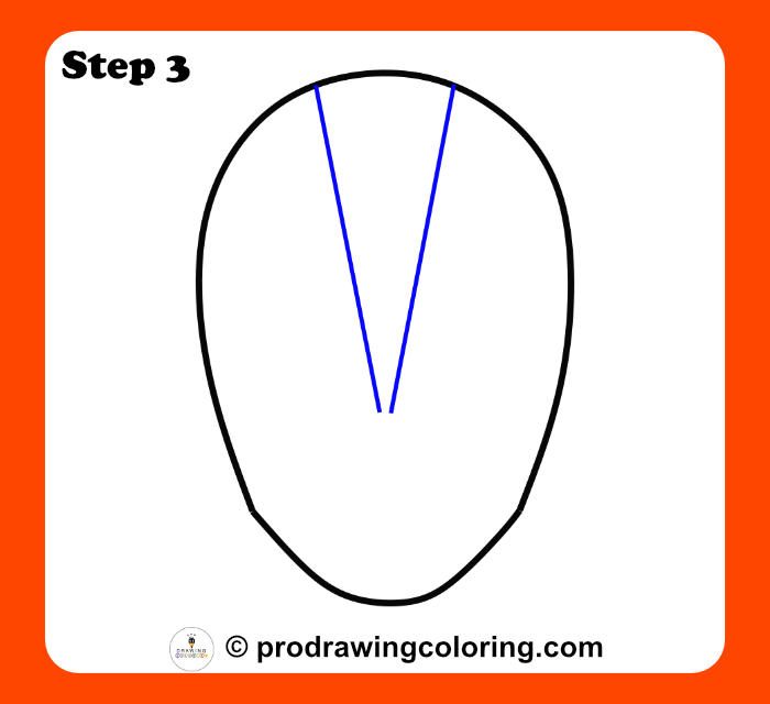 Initial vertical web guidelines for a step by step Spiderman mask drawing.