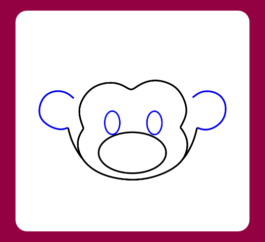 Tutorial on how to draw a simple monkey head and eyes for kids.