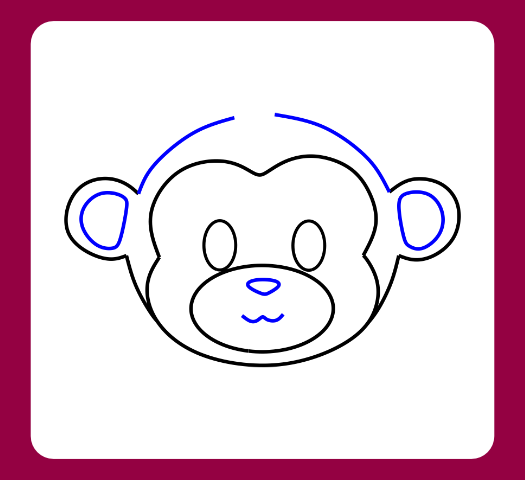 Building the face of a cartoon monkey drawing step by step with a smile.