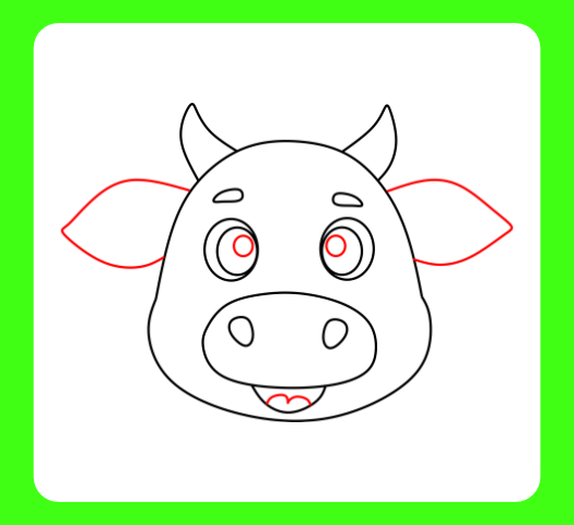 How to draw a simple cow with ears and expressive eyes step by step.