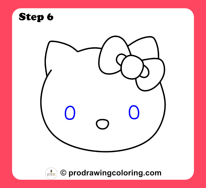 Hello Kitty eyes drawn as two vertical oval shapes showing how to draw the face simply.