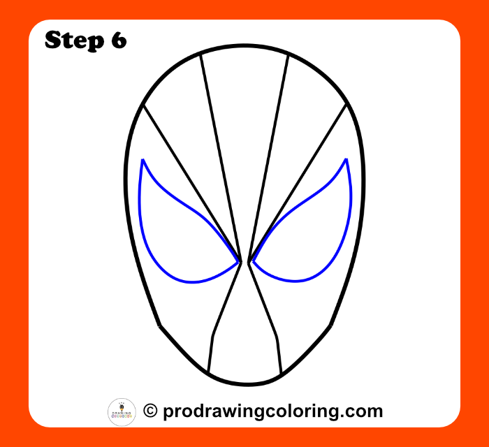 Drawing the large eye outlines for a Spiderman cartoon drawing style.